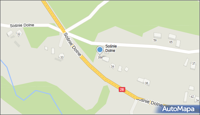 Grybów, Sośnie Dolne, 34a, mapa Grybów