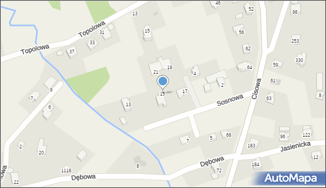 Jasienica, Sosnowa, 15, mapa Jasienica