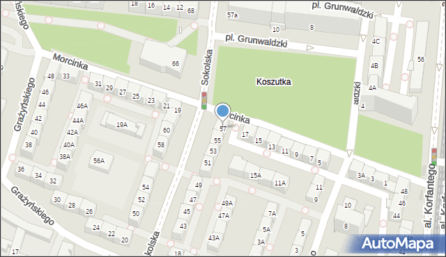 Katowice, Sokolska, 57, mapa Katowic