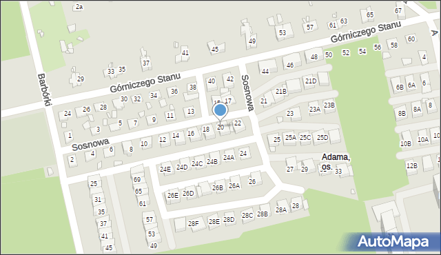 Katowice, Sosnowa, 20, mapa Katowic