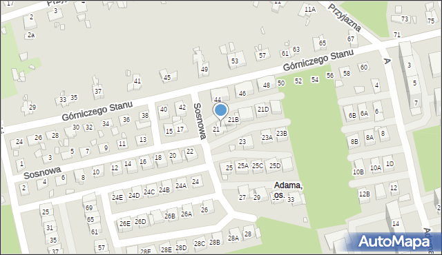 Katowice, Sosnowa, 21A, mapa Katowic