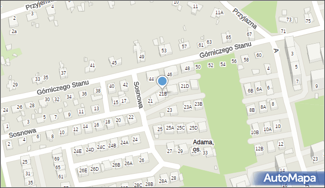 Katowice, Sosnowa, 21B, mapa Katowic