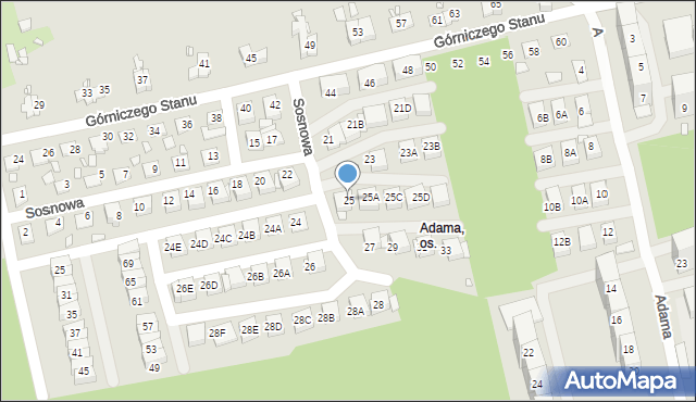 Katowice, Sosnowa, 25, mapa Katowic