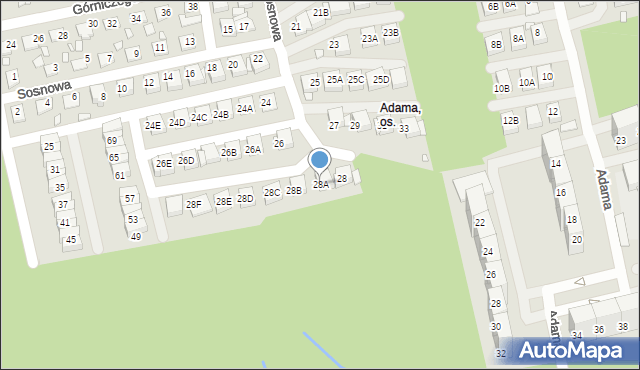 Katowice, Sosnowa, 28A, mapa Katowic