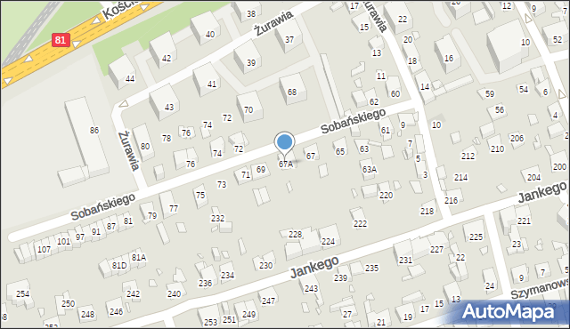Katowice, Sobańskiego Mariana, 67A, mapa Katowic