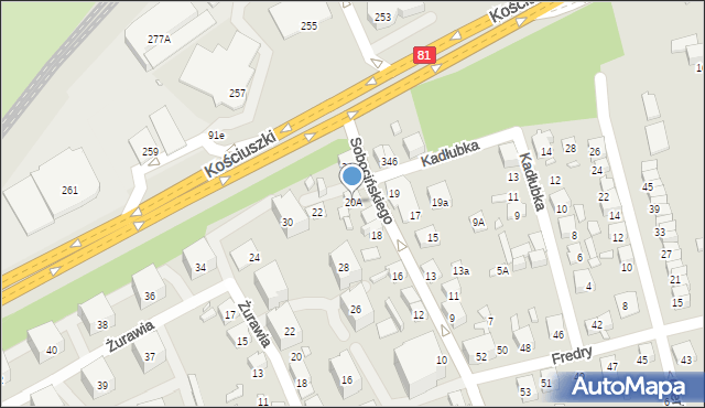 Katowice, Sobocińskiego Władysława, 20A, mapa Katowic
