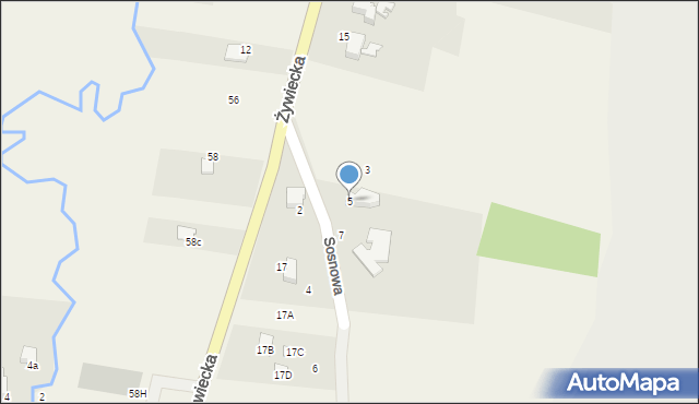 Kobiernice, Sosnowa, 5, mapa Kobiernice