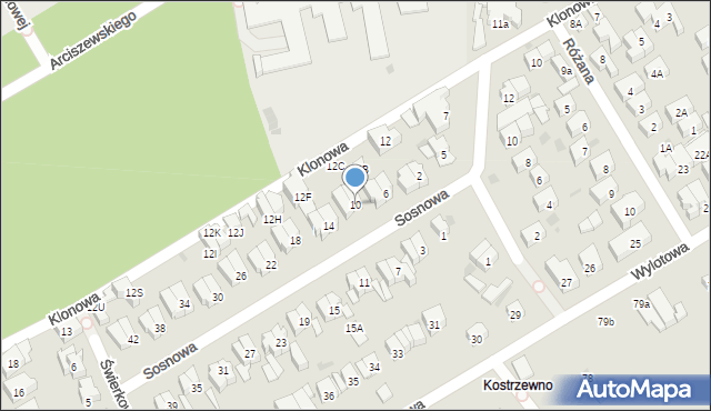 Kołobrzeg, Sosnowa, 10, mapa Kołobrzegu