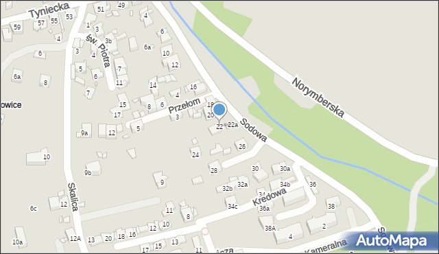 Kraków, Sodowa, 22, mapa Krakowa