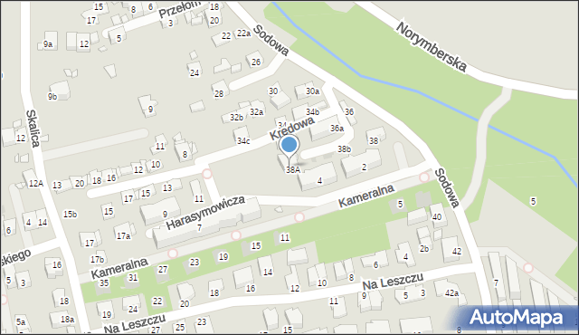 Kraków, Sodowa, 38a, mapa Krakowa