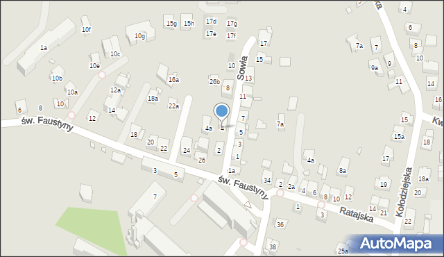 Kraków, Sowia, 4, mapa Krakowa