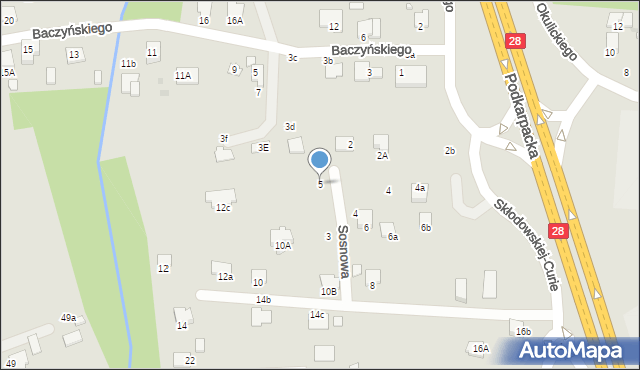 Krosno, Sosnowa, 5, mapa Krosna