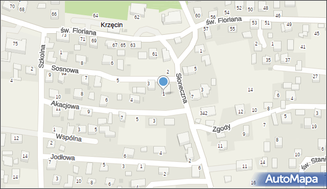 Krzęcin, Sosnowa, 1, mapa Krzęcin