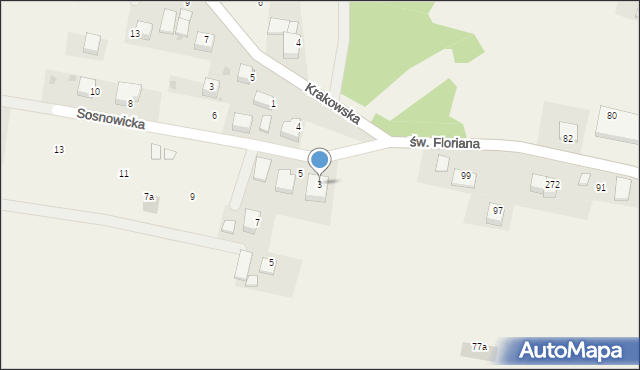 Krzęcin, Sosnowicka, 3, mapa Krzęcin