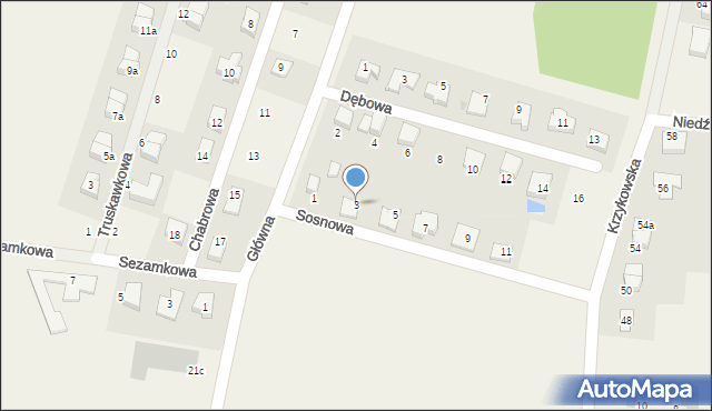 Krzyków, Sosnowa, 3, mapa Krzyków