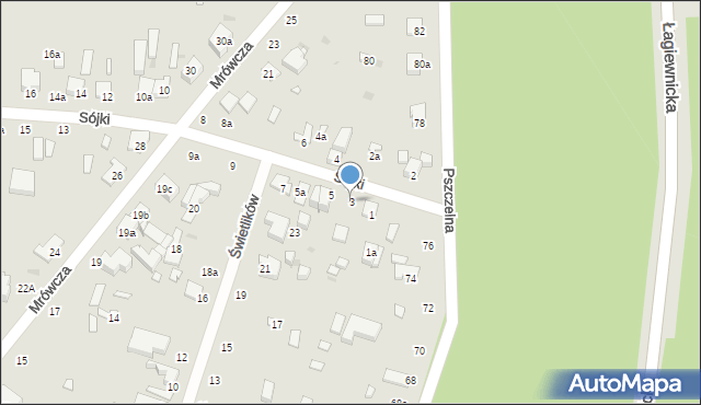 Łódź, Sójki, 3, mapa Łodzi