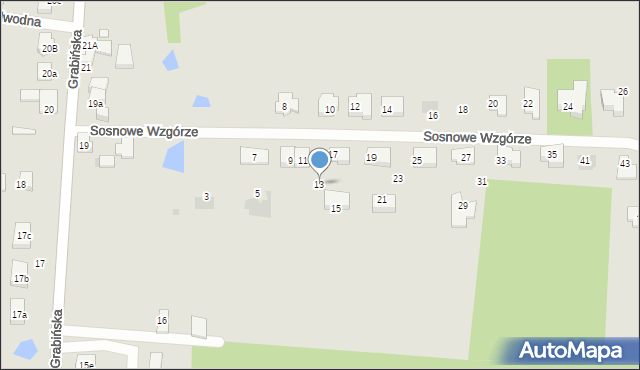 Łódź, Sosnowe Wzgórze, 13, mapa Łodzi