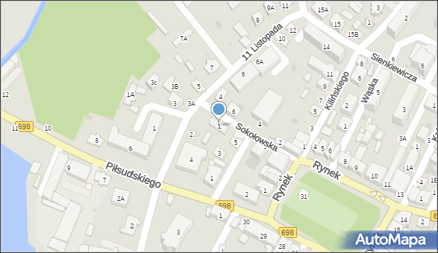 Łosice, Sokołowska, 1, mapa Łosice