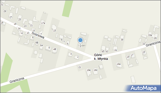 Młynek, Sosnowa, 1, mapa Młynek