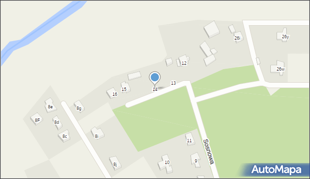 Mosty, Sosnowa, 14, mapa Mosty