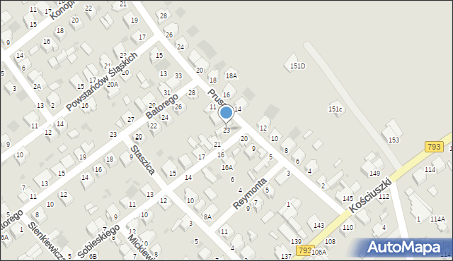 Myszków, Sobieskiego, 23, mapa Myszków