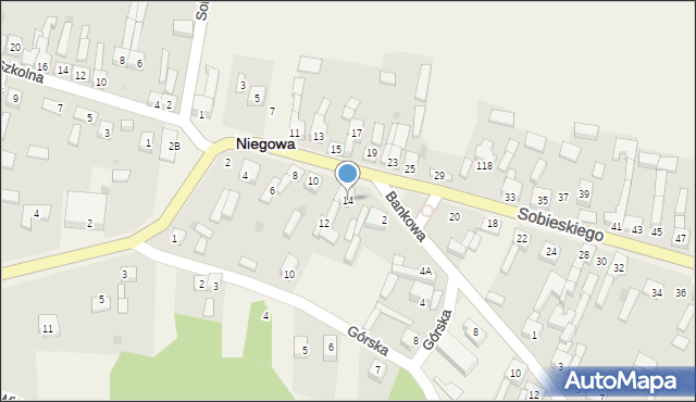 Niegowa, Sobieskiego, 14, mapa Niegowa