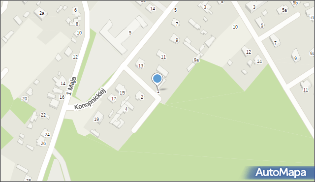 Okuniew, Sosnowa, 1, mapa Okuniew