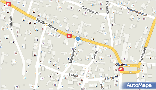 Olsztyn, Sobieskiego, 1, mapa Olsztyna