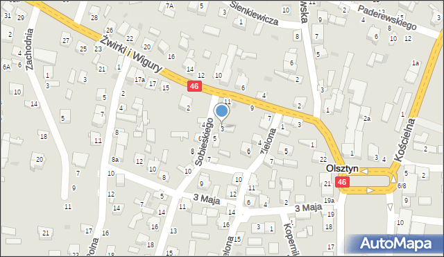 Olsztyn, Sobieskiego, 3, mapa Olsztyna