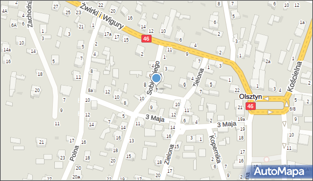 Olsztyn, Sobieskiego, 7, mapa Olsztyna