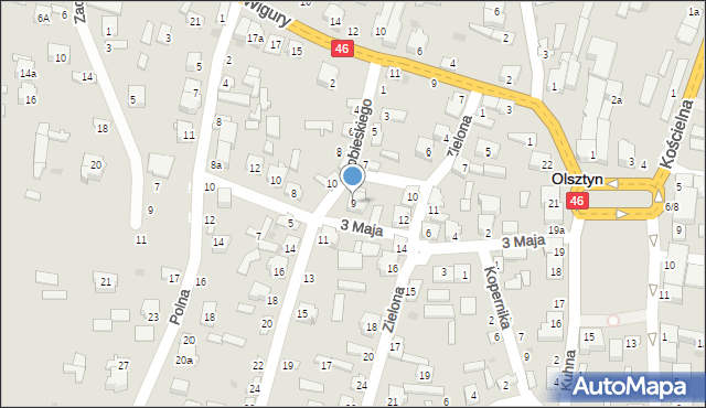 Olsztyn, Sobieskiego, 9, mapa Olsztyna