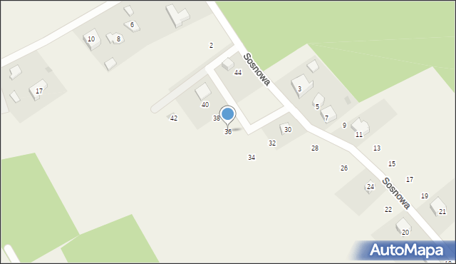 Ostrzyce, Sosnowa, 36, mapa Ostrzyce