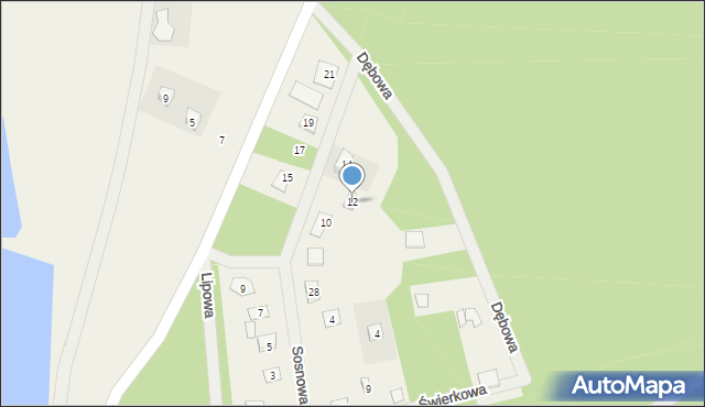 Piece, Sosnowa, 12, mapa Piece