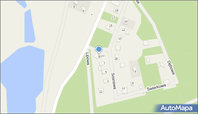 Piece, Sosnowa, 9, mapa Piece