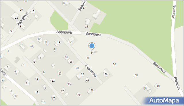 Pluski, Sosnowa, 34, mapa Pluski