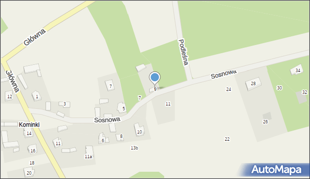 Podbiel, Sosnowa, 9, mapa Podbiel