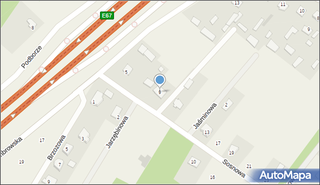 Podborze, Sosnowa, 9, mapa Podborze