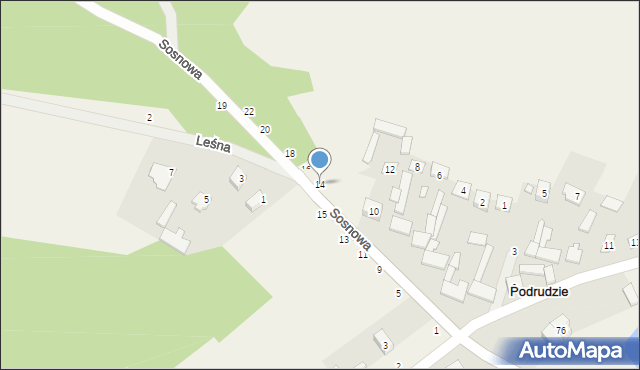 Podrudzie, Sosnowa, 14, mapa Podrudzie