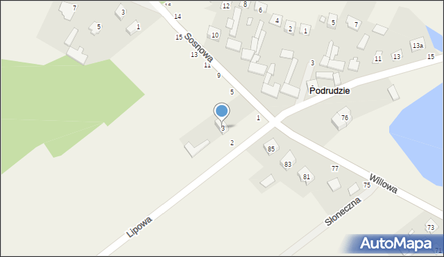 Podrudzie, Sosnowa, 3, mapa Podrudzie