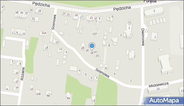 Poręba, Sosnowa, 14, mapa Poręba