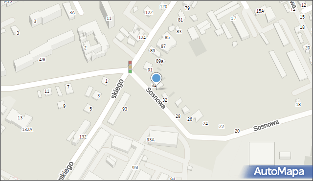 Radom, Sosnowa, 34A, mapa Radomia