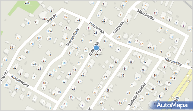 Ruda Śląska, Sokolska, 27, mapa Rudy Śląskiej