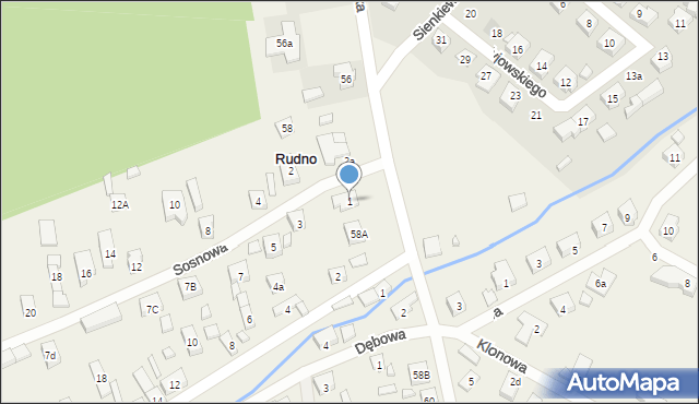 Rudno, Sosnowa, 1, mapa Rudno