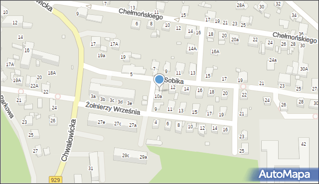 Rybnik, Sobika Nikodema, 10b, mapa Rybnika