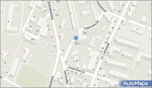 Siedlce, Sokołowska, 22A, mapa Siedlce