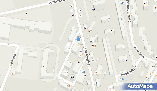 Siedlce, Sokołowska, 33, mapa Siedlce