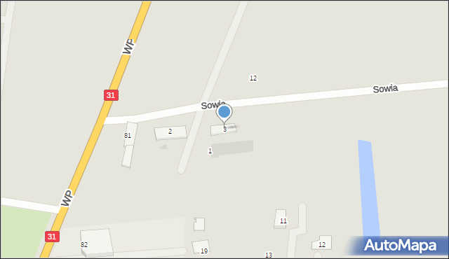 Słubice, Sowia, 3, mapa Słubice