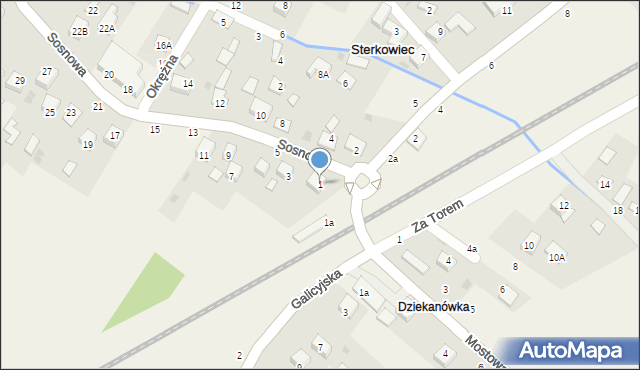 Sterkowiec, Sosnowa, 1, mapa Sterkowiec