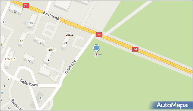 Sulejów, Sosnowa, 1, mapa Sulejów