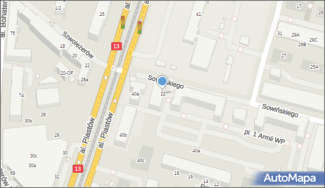 Szczecin, Sowińskiego Józefa, gen., 12, mapa Szczecina